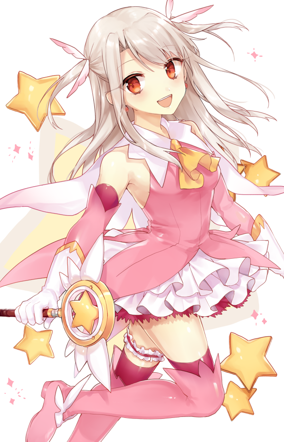 1girl, bangs, boots, detached_sleeves, dress, elbow_gloves, fate/kaleid_liner_prisma_illya, fate_(series)