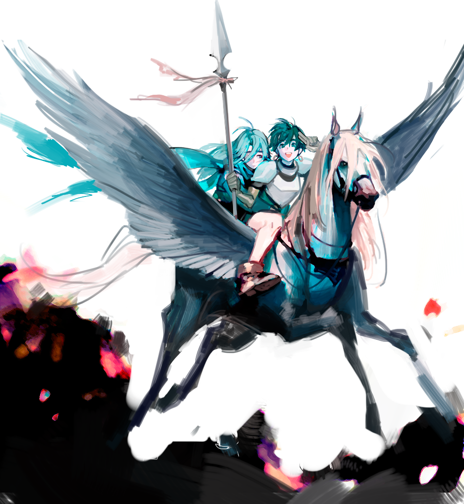 1boy, 1girl, arthur_(fire_emblem), fire_emblem, fire_emblem:_seisen_no_keifu, holding, holding_weapon, lechuza