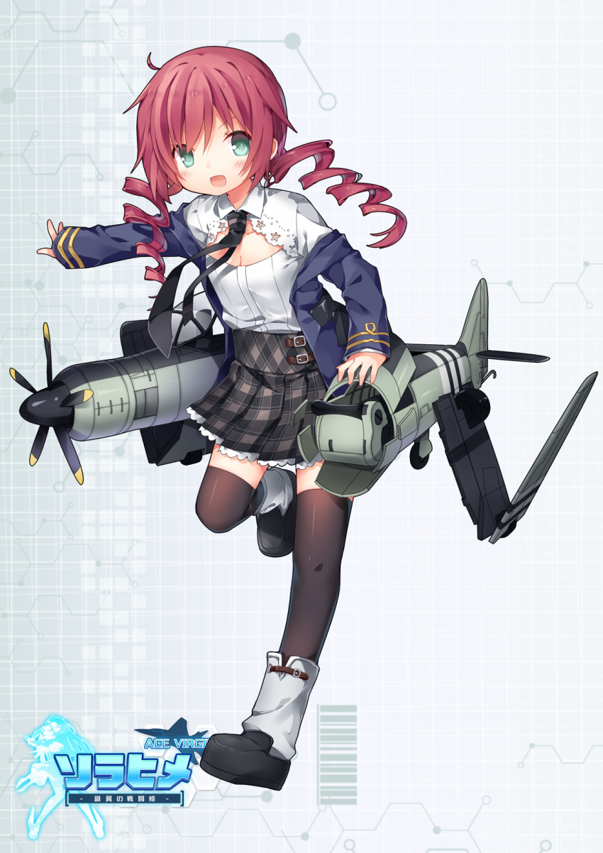 1girl, :d, ace_virgin, aqua_eyes, drill_hair, full_body, hawker_sea_fury, highres