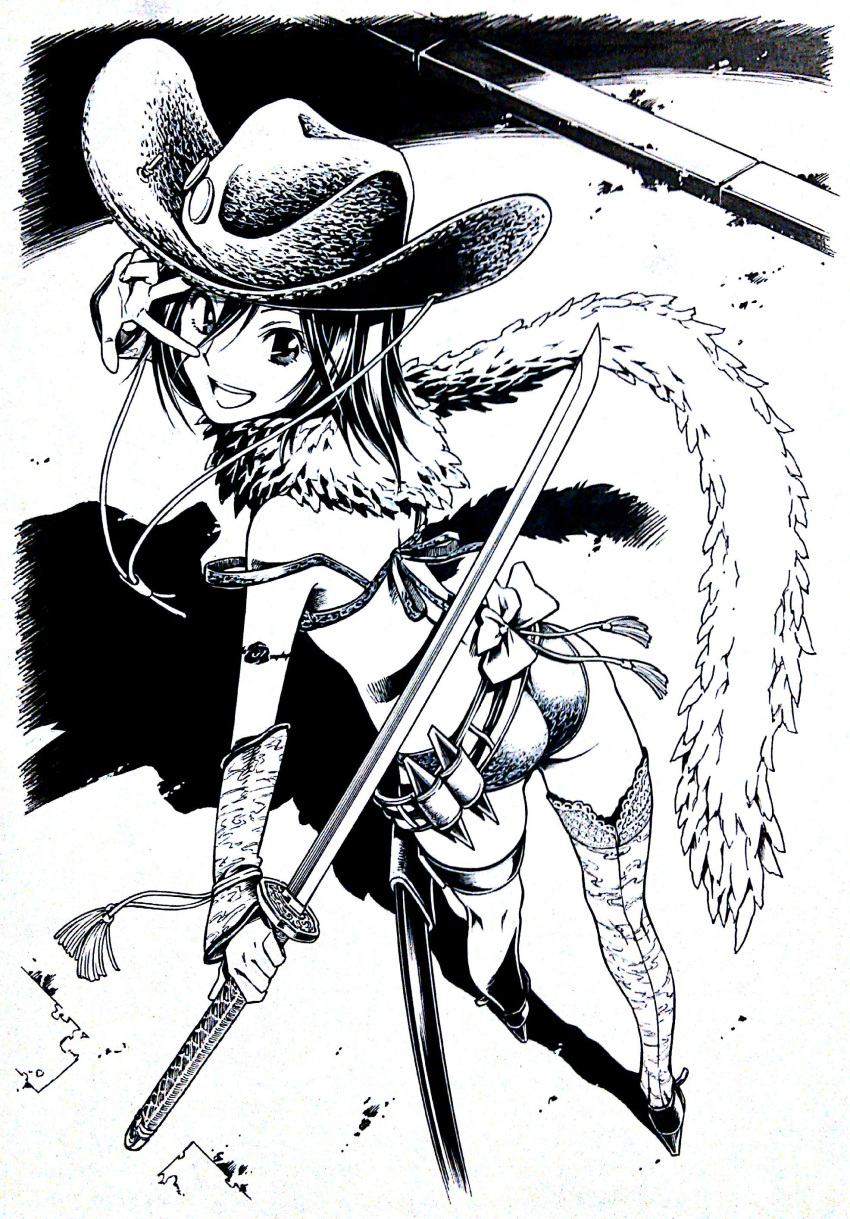 1girl, 6j-k-en1223, absurdres, aya_(oneechanbara), bangs, belt, bikini, cowboy_hat