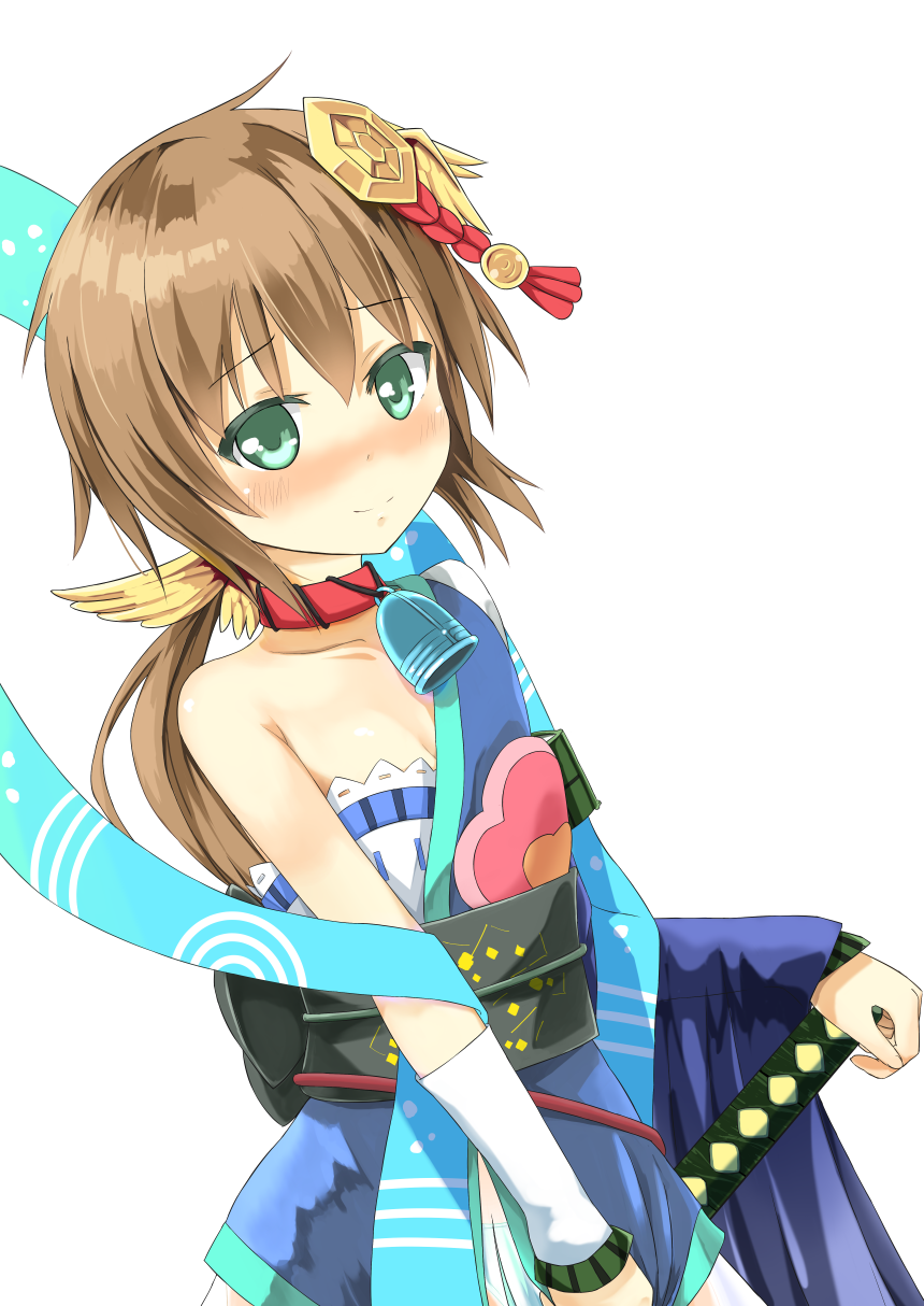 1girl, bell, bell_collar, bluekalmia, breasts, brown_hair, cleavage, collar