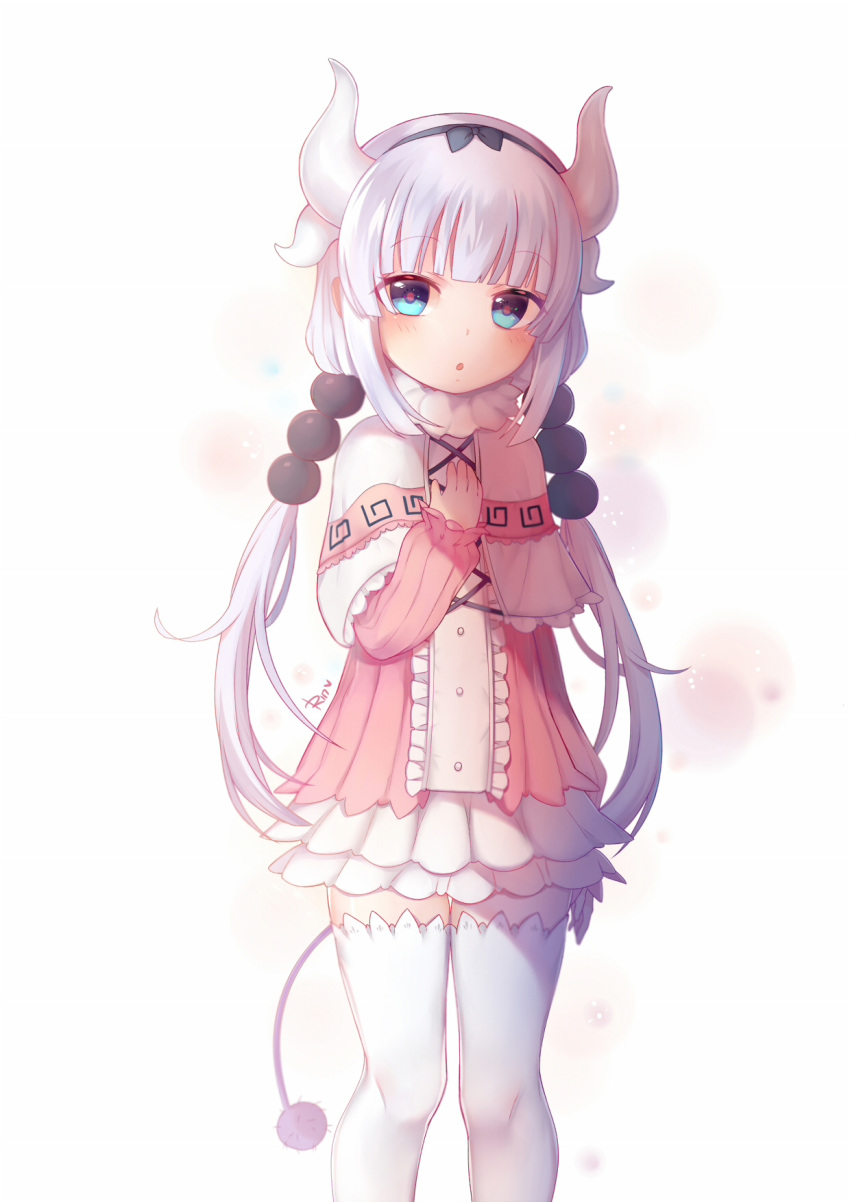1girl, beads, blue_eyes, capelet, dragon_girl, dragon_horns, dragon_tail, dress