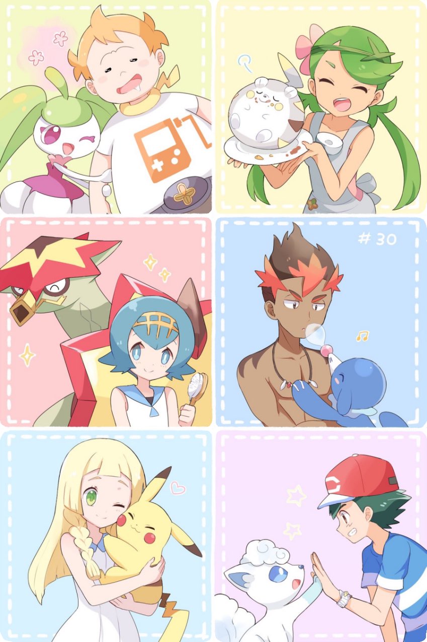 alolan_vulpix, highres, kaki_(pokemon), lillie_(pokemon), maamane_(pokemon), mallow_(pokemon), picca, pikachu