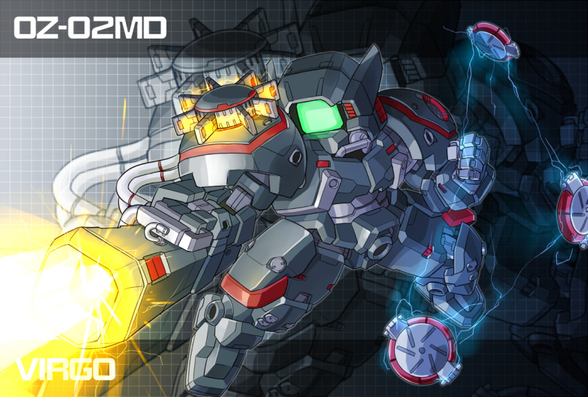 beam_cannon, character_name, energy_beam, energy_shield, gundam, gundam_wing, gundam_wing_endless_waltz, mecha, memento_vivi, no_humans, virgo_(mobile_suit), zoom_layer