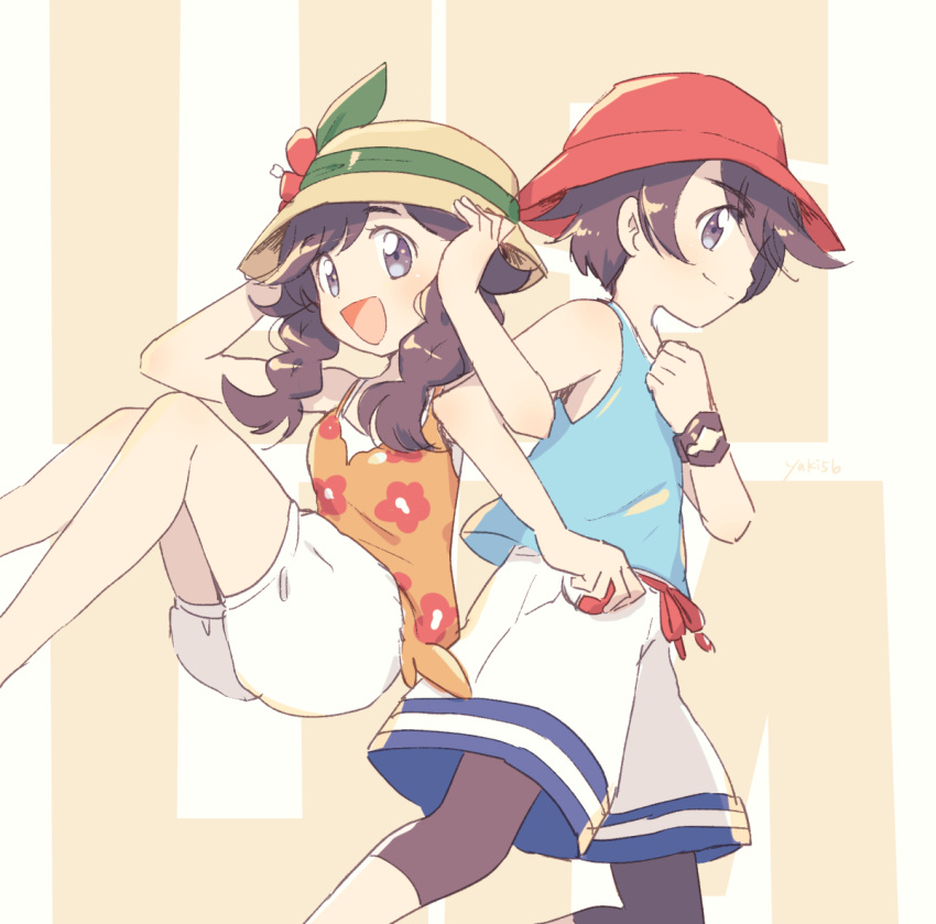 1boy, 1girl, black_hair, braid, bucket_hat, female_protagonist_(pokemon_ultra_sm), grey_eyes, hat