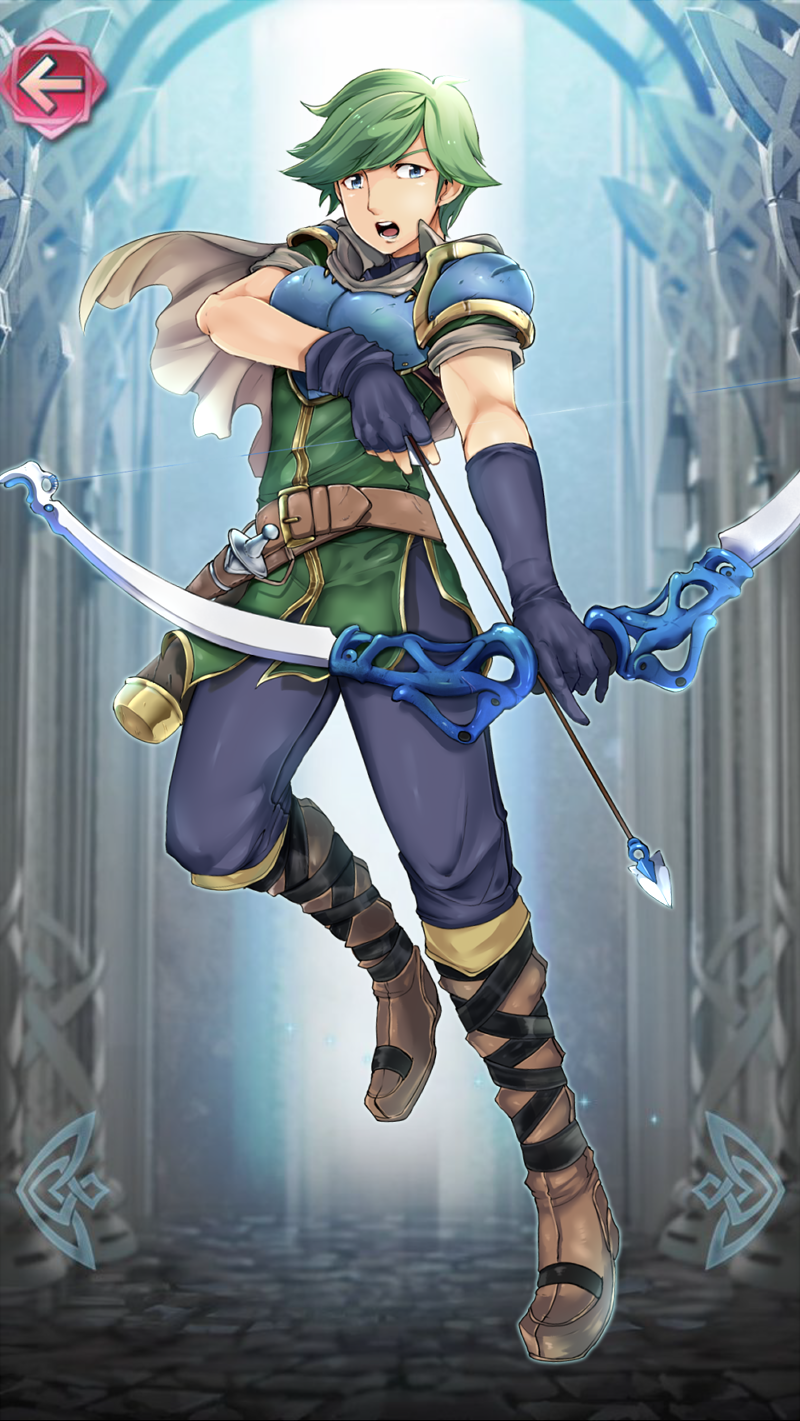 1boy, armor, belt, blue_eyes, boots, bow_(weapon), cape, dagger