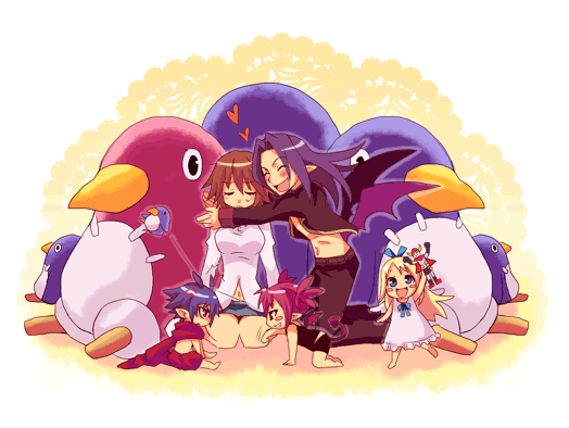 blonde_hair, blue_hair, brown_hair, chibi, child, demon_boy, demon_girl, disgaea