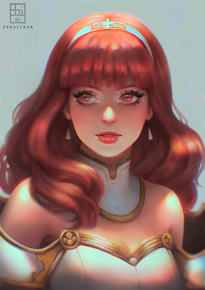 1girl, abigail_diaz, bare_shoulders, breastplate, celica_(fire_emblem), fire_emblem, fire_emblem_echoes:_mou_hitori_no_eiyuuou, fire_emblem_gaiden