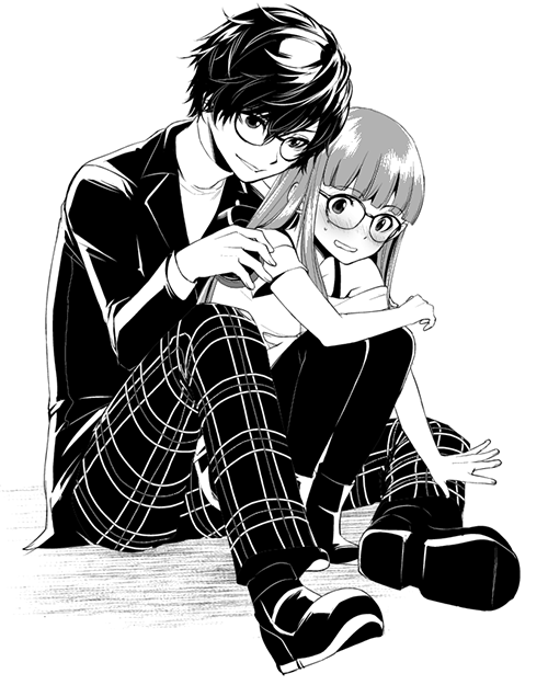 1boy, 1girl, blazer, blush, couple, glasses, greyscale, hetero