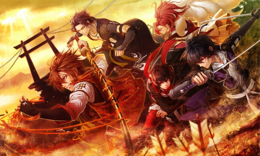 black_hair, chitose_(toki_no_kizuna), kazutake, kazuya_(toki_no_kizuna), miko_(artist), purple_eyes, shin_(toki_no_kizuna), suzumori_yukina