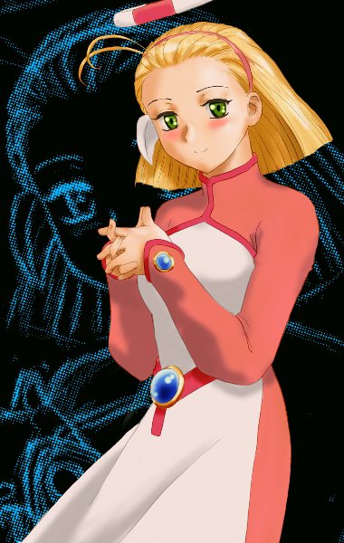 blonde_hair, blush, corrector_rescue, corrector_yui, green_eyes, jpeg_artifacts, nurse