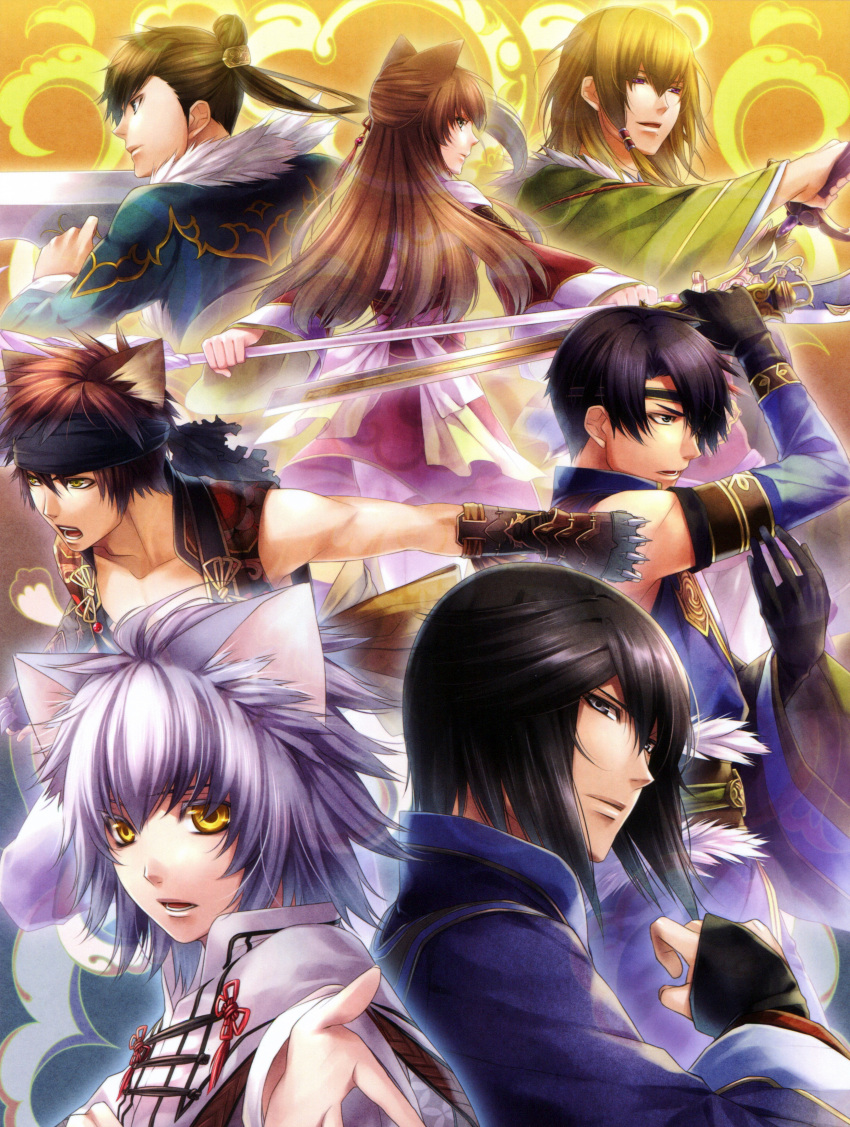 brown_hair, chouhi_(jyuzaengi), chouryou_(jyuzaengi), chouun_(jyuzaengi), green_eyes, jyuzaengi, kakouton_(jyuzaengi), kan'u_(jyuzaengi)