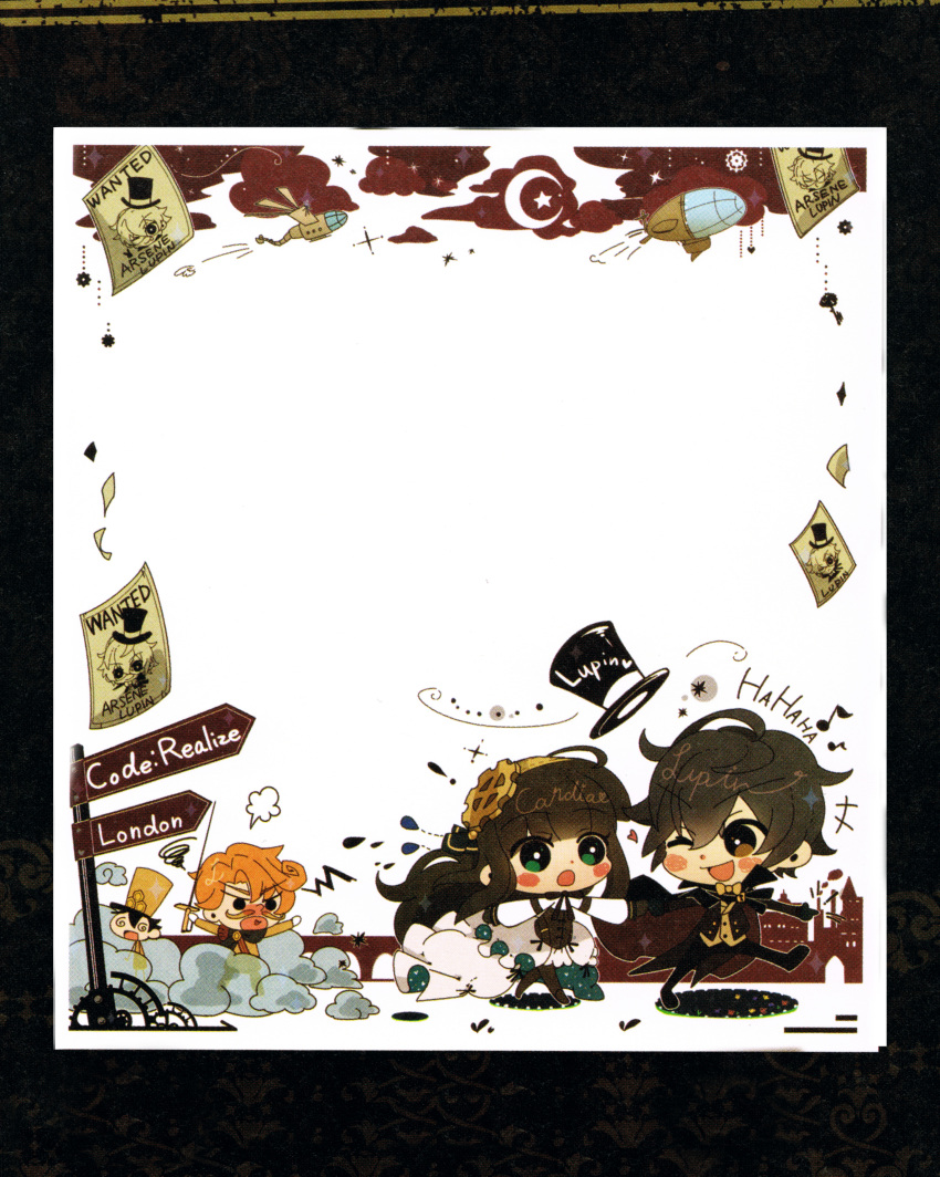 ars&egrave;ne_lupin, brown_hair, cardia_(code:_realize), code:_realize, green_eyes, miko_(artist), rempart_leonhardt, yellow_eyes