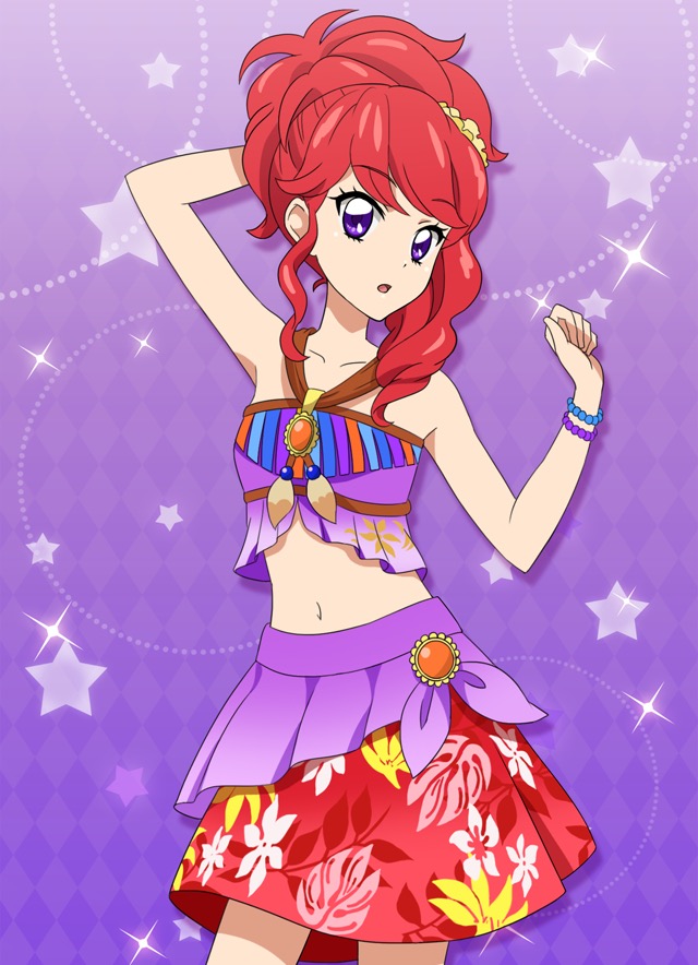 1girl, aikatsu!, aikatsu!_photo_on_stage!!, bracelet, feathers, floral_print, flower, fringe