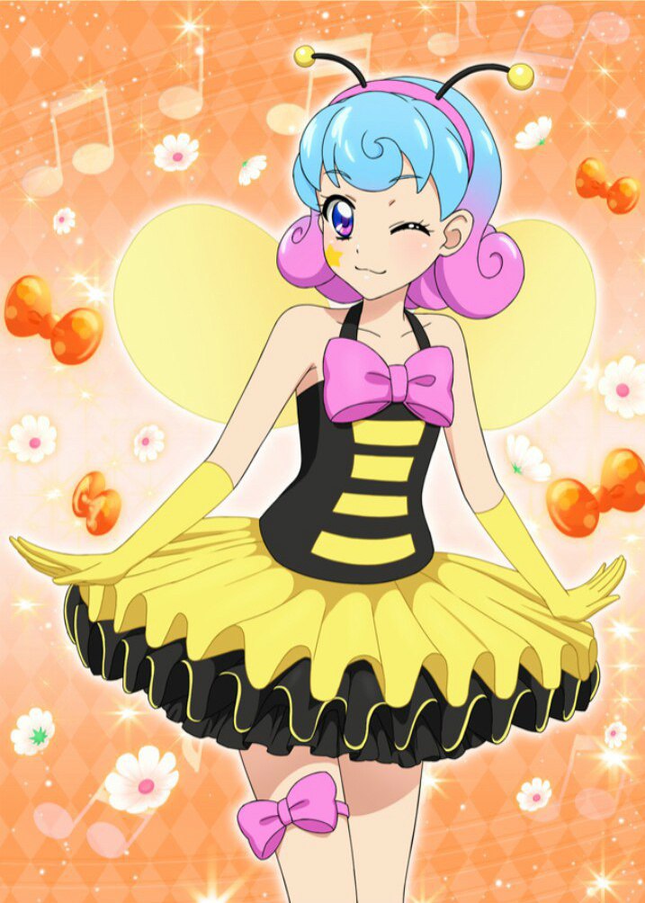 :3, aikatsu!, aikatsu!_photo_on_stage!!, bee_costume, blue_hair, bow, costume, dojima_nina_(aikatsu!)