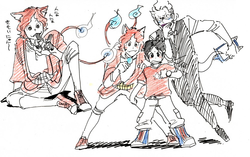 3boys, amano_keita, animal_ears, butler, cat_ears, chocolate_bar, eating, fangs