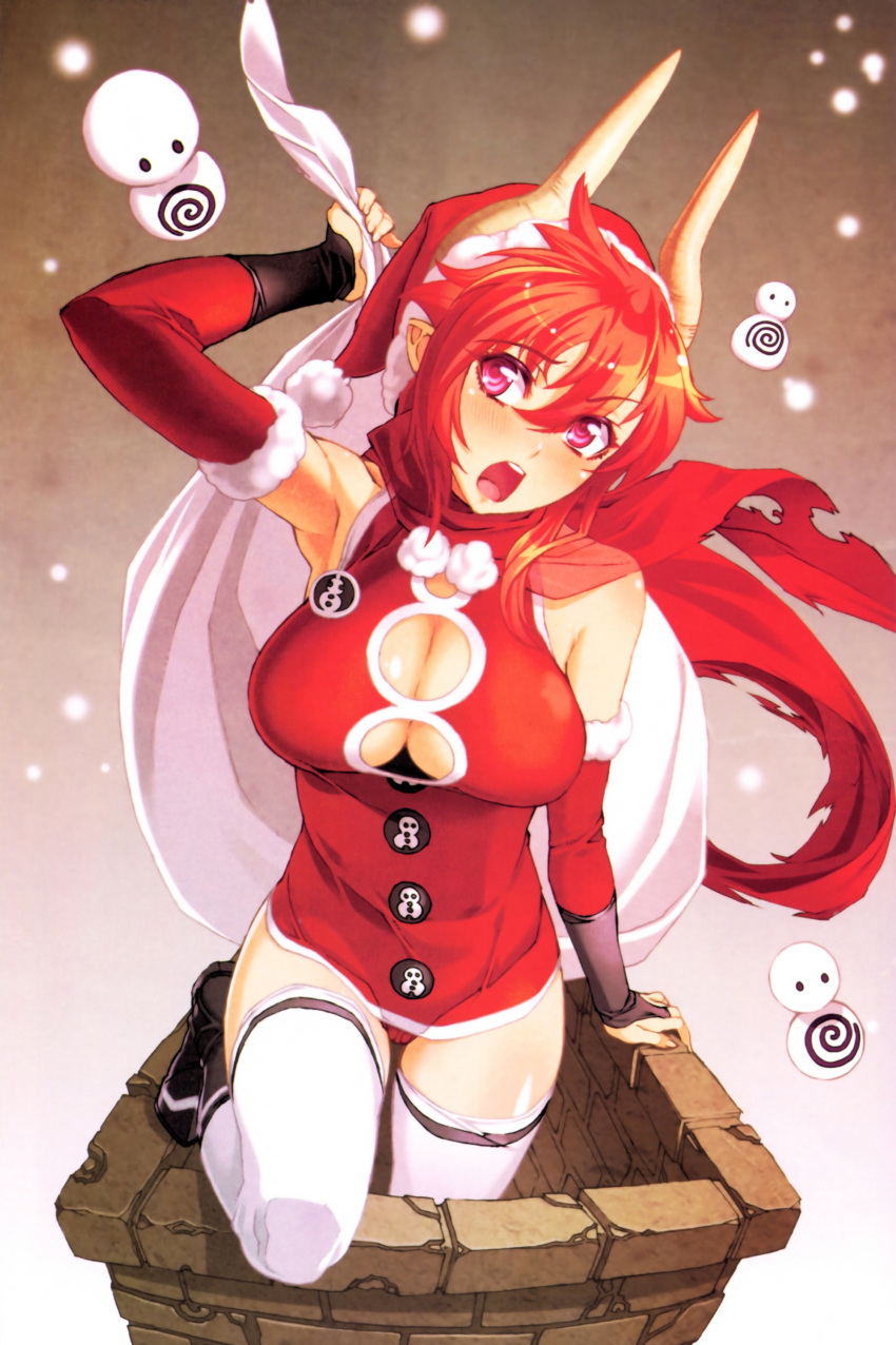 1girl, absurdres, blush, breasts, chimney, cleavage, cleavage_cutout, demon_girl