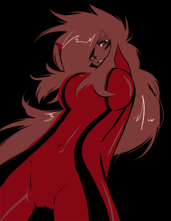 bodysuit, breasts, casshern_sins, hair_over_one_eye, leda_(casshern_sins), long_hair, mozuku, skin_tight