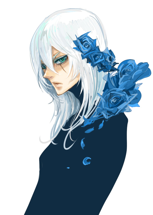 casshern_sins, dio, flower, green_eyes, male, rose, roses, scar