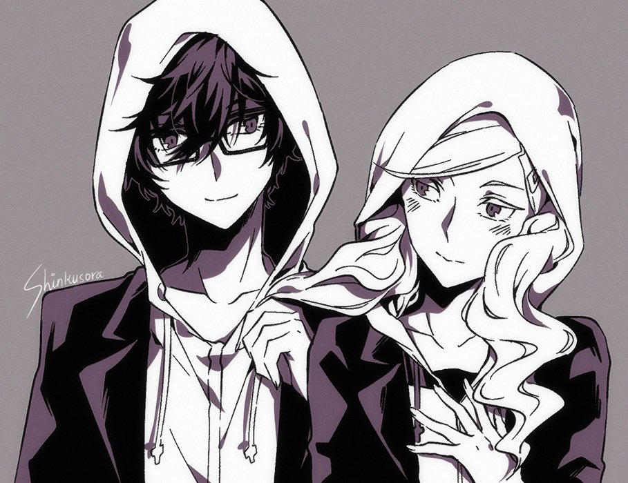 1boy, 1girl, artist_name, blush, collarbone, glasses, greyscale, hair_ornament