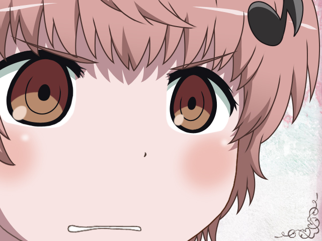 1girl, brown_hair, clenched_teeth, close-up, gunuaki, gununu, kazari_rin, musical_note_hair_ornament