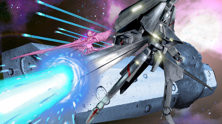 alien, battle, beam_rifle, crater, derivative_work, dress, energy_beam, energy_cannon