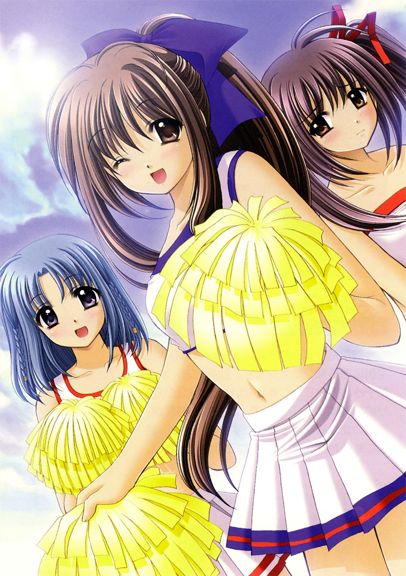 braid, cheerleader, cloud, clouds, final_approach, hair_ribbon, hair_ribbons, masuda_shizuka