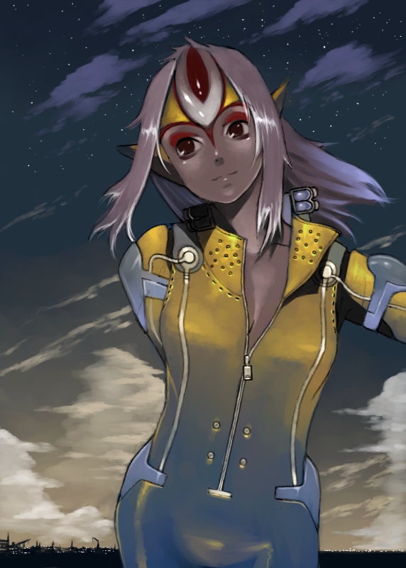 blue_submarine_no_6, bodysuit, city, cloud, clouds, jumpsuit, kemono, monster_girl