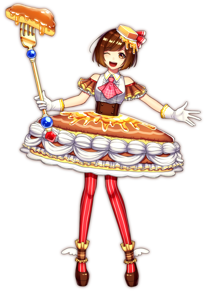 1girl, ;d, anklet, ascot, brown_eyes, brown_hair, brown_shoes, butter