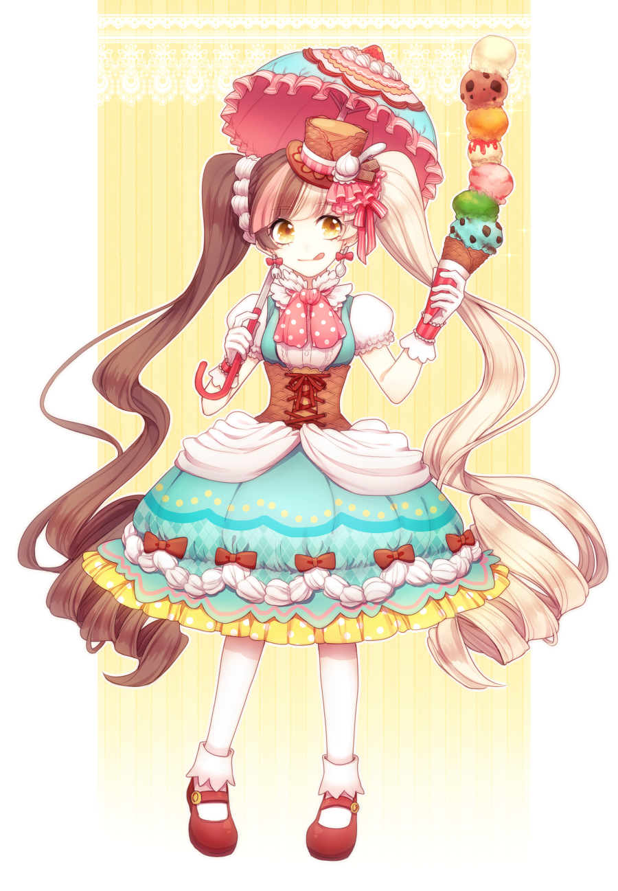 1girl, :q, blonde_hair, bow, brown_bow, brown_hair, corset, curly_hair