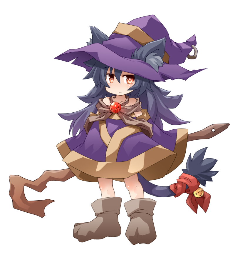 1girl, :<, animal_ears, bell, black_hair, brown_eyes, full_body, hair_between_eyes