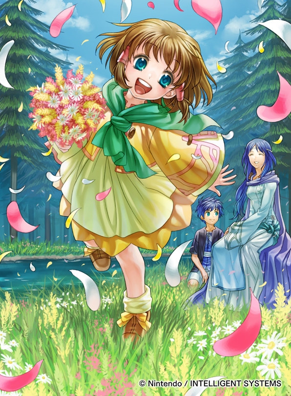 1boy, 1girl, bangs, blue_eyes, blue_hair, cape, child, circlet