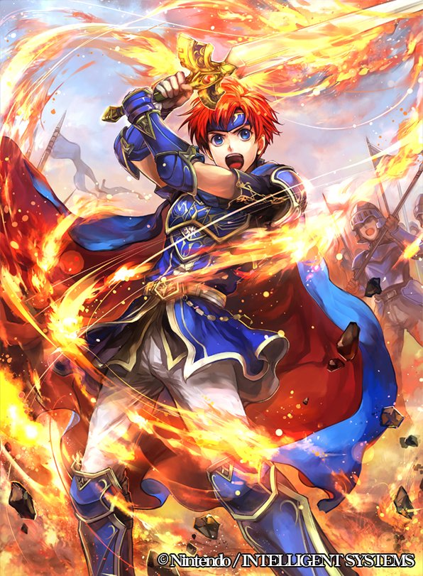 1boy, armor, belt, blue_eyes, cape, company_name, copyright_name, day