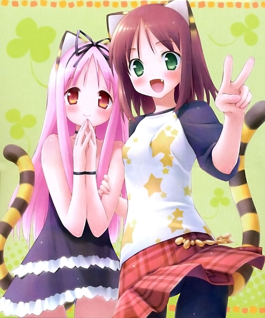 absurdres, bike_shorts, black_pantyhose, brown_hair, cat_ears, dress, garden_(game), gayarou