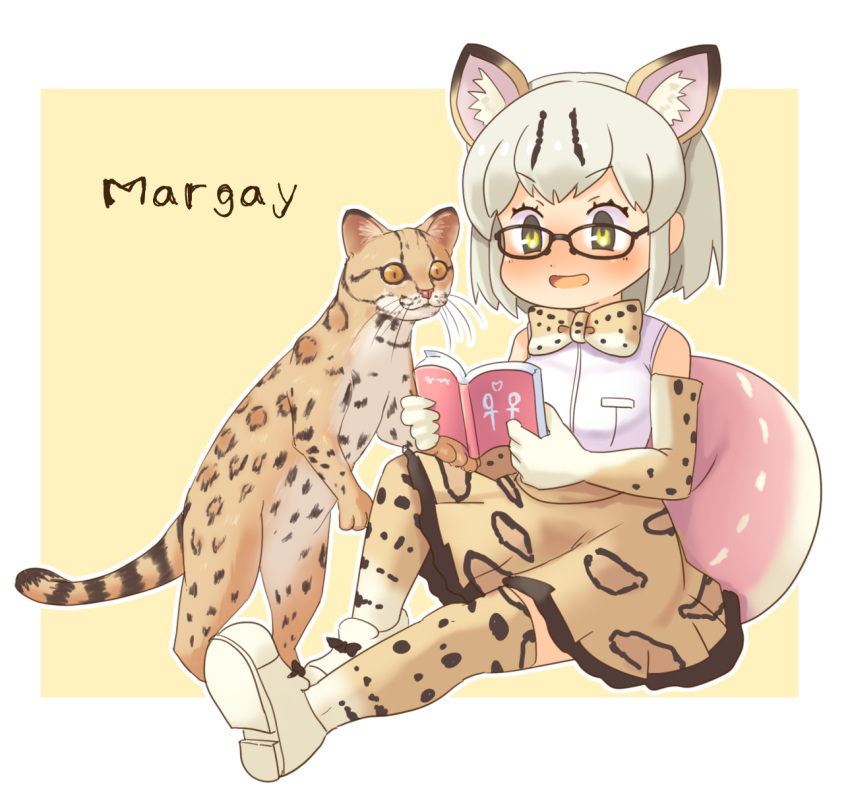1girl, :d, animal, animal_ears, cat_ears, character_name, glasses, heart