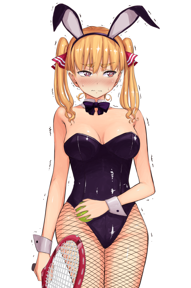 1girl, animal_ears, ball, blush, breasts, bunny_girl, bunnysuit, cleavage