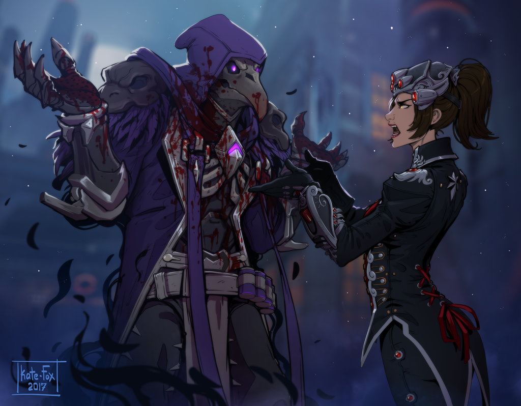 1boy, 1girl, alternate_costume, angry, arguing, bird_mask, blood, bloody_clothes