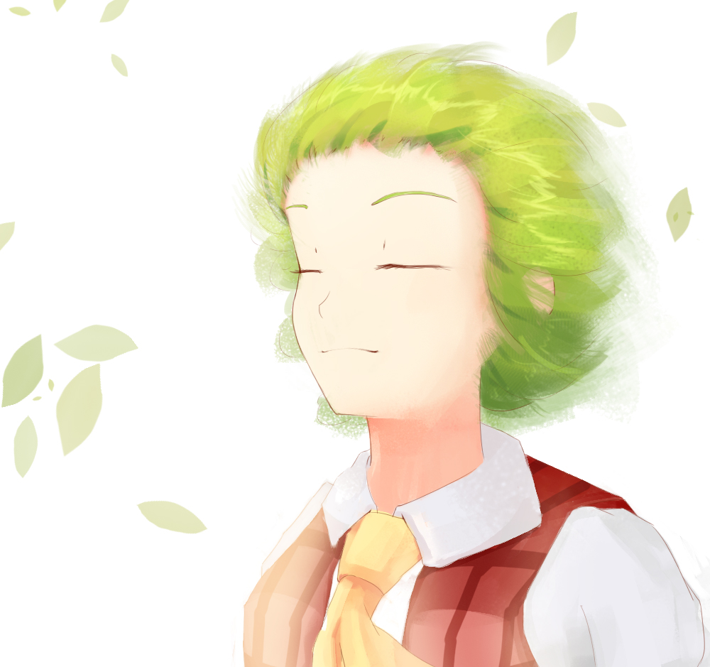 1girl, ascot, bright_background, closed_eyes, closed_mouth, commentary_request, dl4544, floating_hair