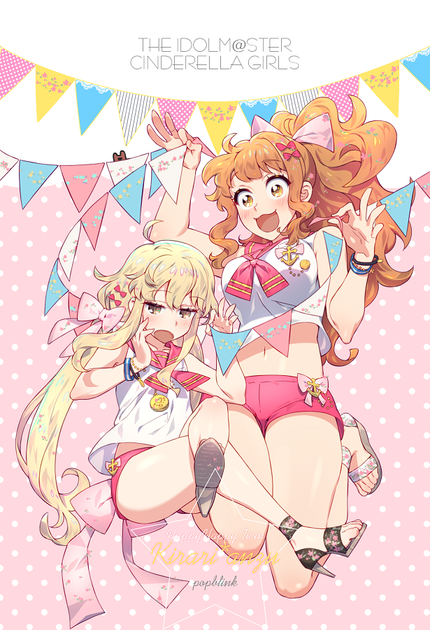 2girls, :3, artist_name, blonde_hair, blush, bow, breasts, brown_eyes