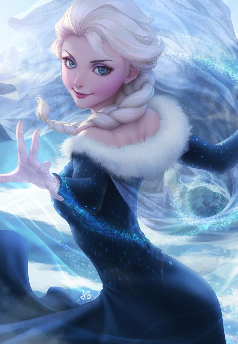 1girl, braid, disney, elsa_(frozen), frozen_(disney), hair_over_shoulder, highres, single_braid