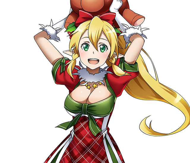 1girl, :d, arms_up, blonde_hair, bow, braid, breasts, cleavage