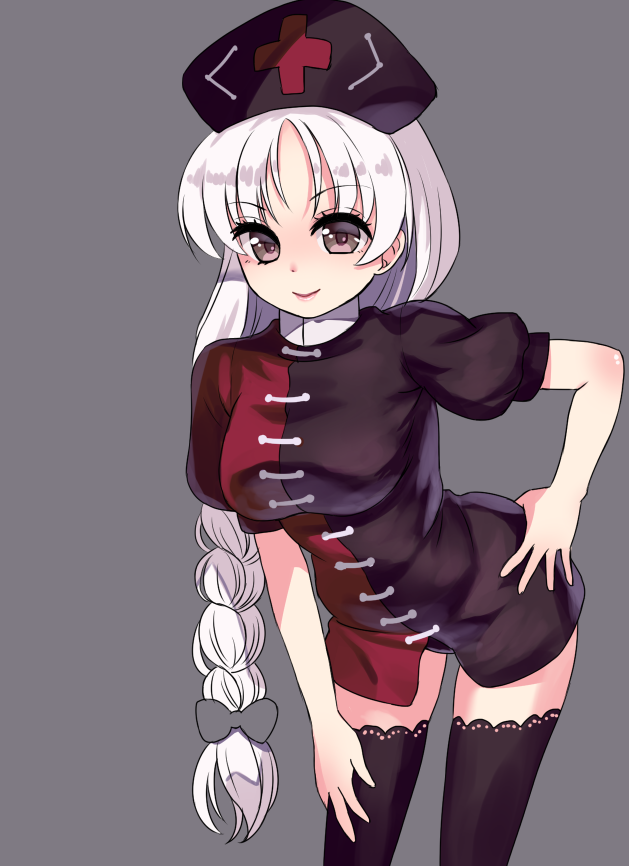 1girl, adapted_costume, alternate_color, alternate_eye_color, black_dress, black_legwear, black_panties, blush
