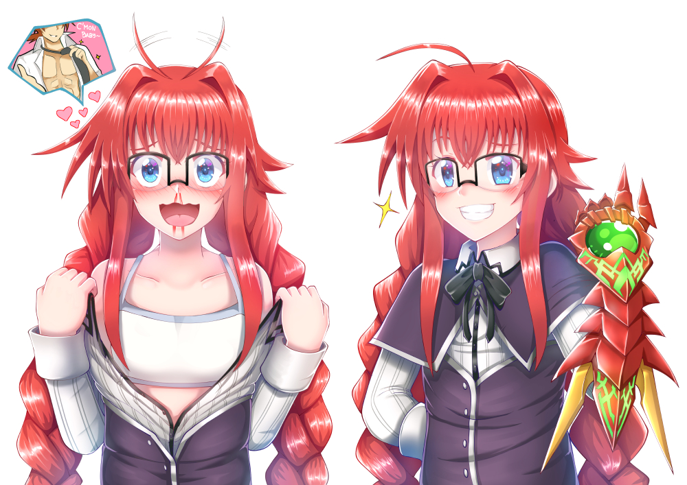 1boy, 1girl, ahoge, ahoge_wag, alternate_breast_size, alternate_hairstyle, alternate_universe, arkfield