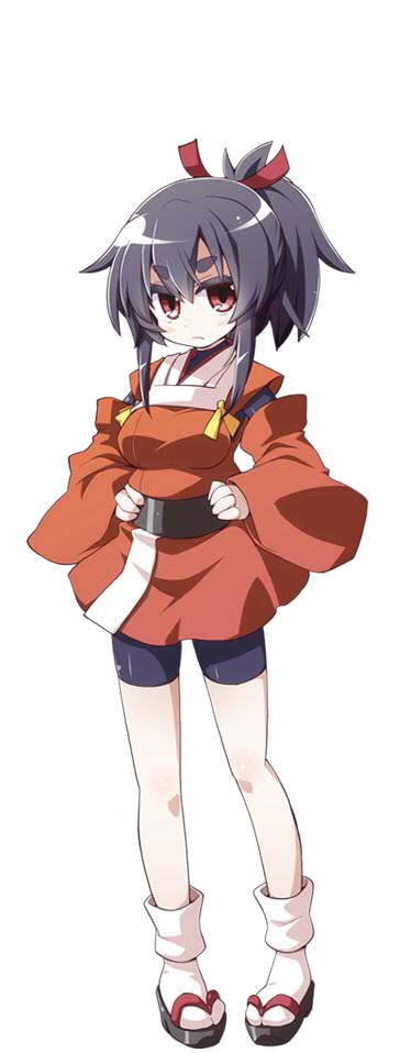 >:|, 1girl, akaneya, bike_shorts, breasts, hand_on_hip, japanese_clothes, kozukata_(oshiro_project), looking_at_viewer, official_art, oshiro_project, oshiro_project_re, ponytail, red_eyes, thick_eyebrows, transparent_background