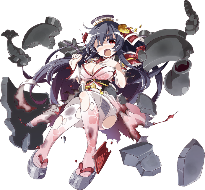 1girl, ;o, akaneya, black_hair, breasts, cleavage, detached_sleeves, hair_ornament