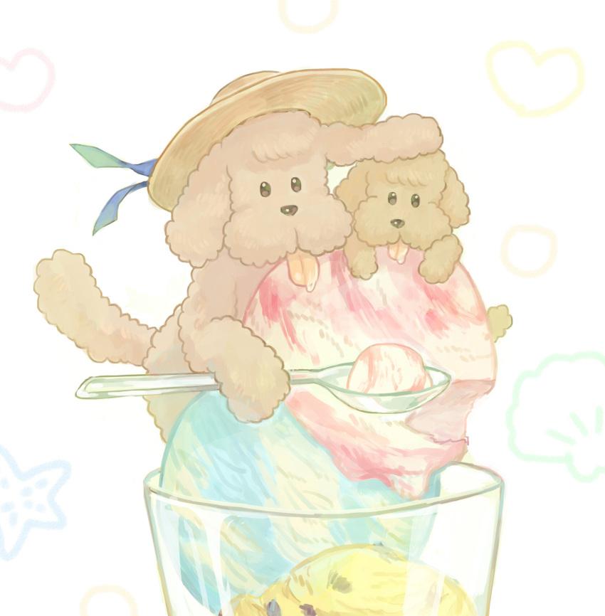 dog, drooling, food, hat, heart, highres, ice_cream, makkachin