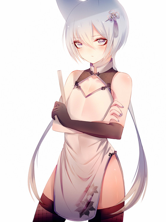 1boy, animal_ears, bananaxcs7, blue_eyes, blue_hair, china_dress, chinese_clothes, collarbone