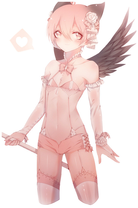1boy, animal_ears, bananaxcs7, bare_shoulders, bra, bridal_gauntlets, bulge, cowboy_shot