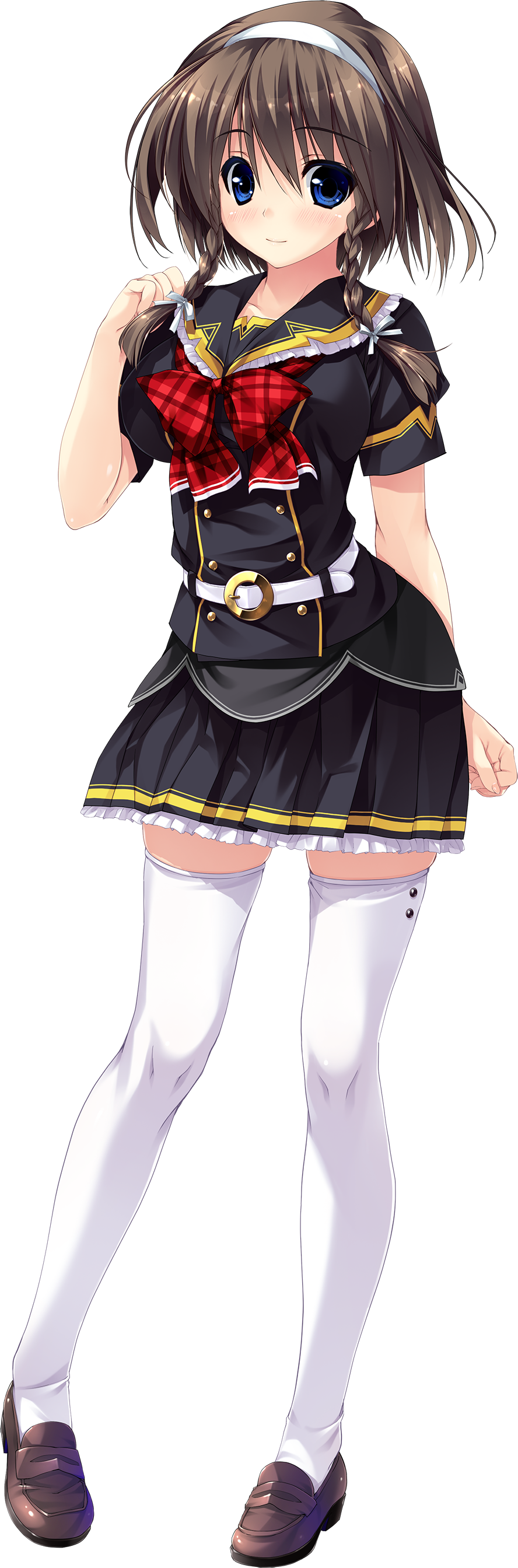 1girl, absurdres, bangs, belt, blue_eyes, bow, bowtie, braid