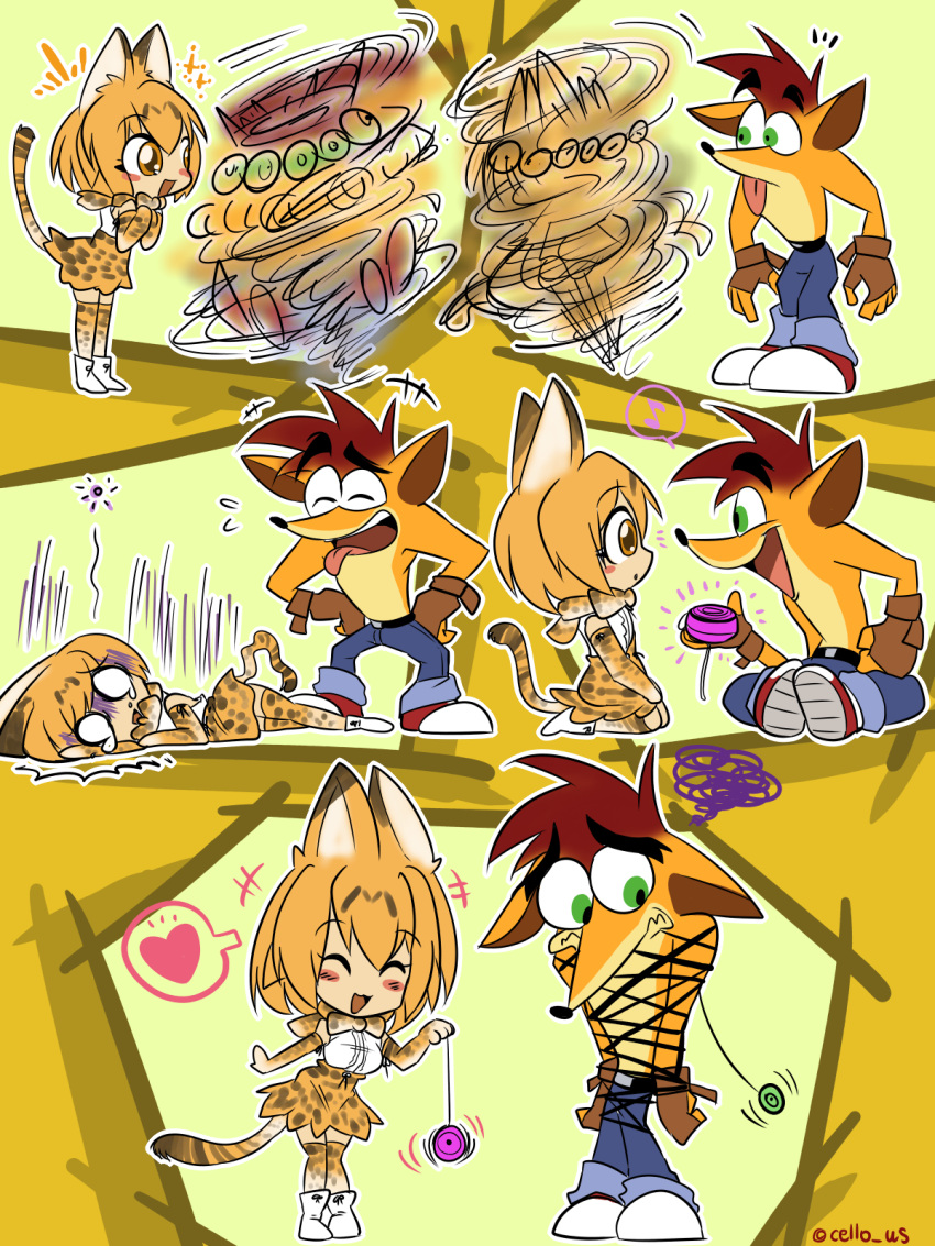 alto_(ezstrongs), animal_ears, commentary, crash_bandicoot, crash_bandicoot_(character), crossover, gloves, highres